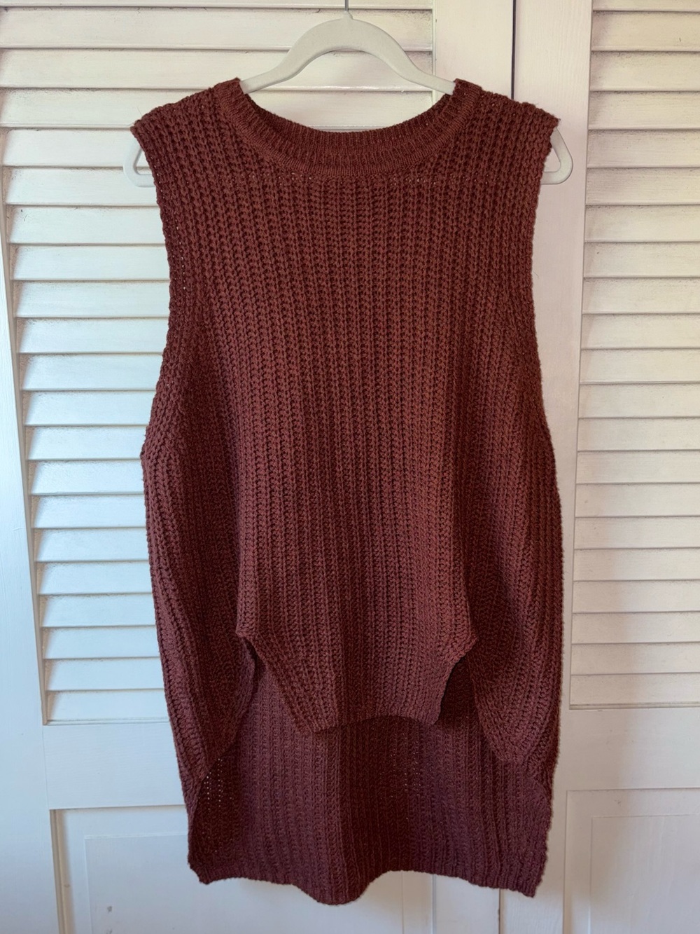 POL Chunky Knit Sleeveless Sweater Tunic Rust Brown High Low M - Picture 2 of 5
